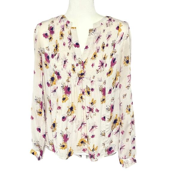 Lucky Brand Tops - Lucky Brand Long Sleeve Peasant Top Women's M | White Floral | Blouse | EUC